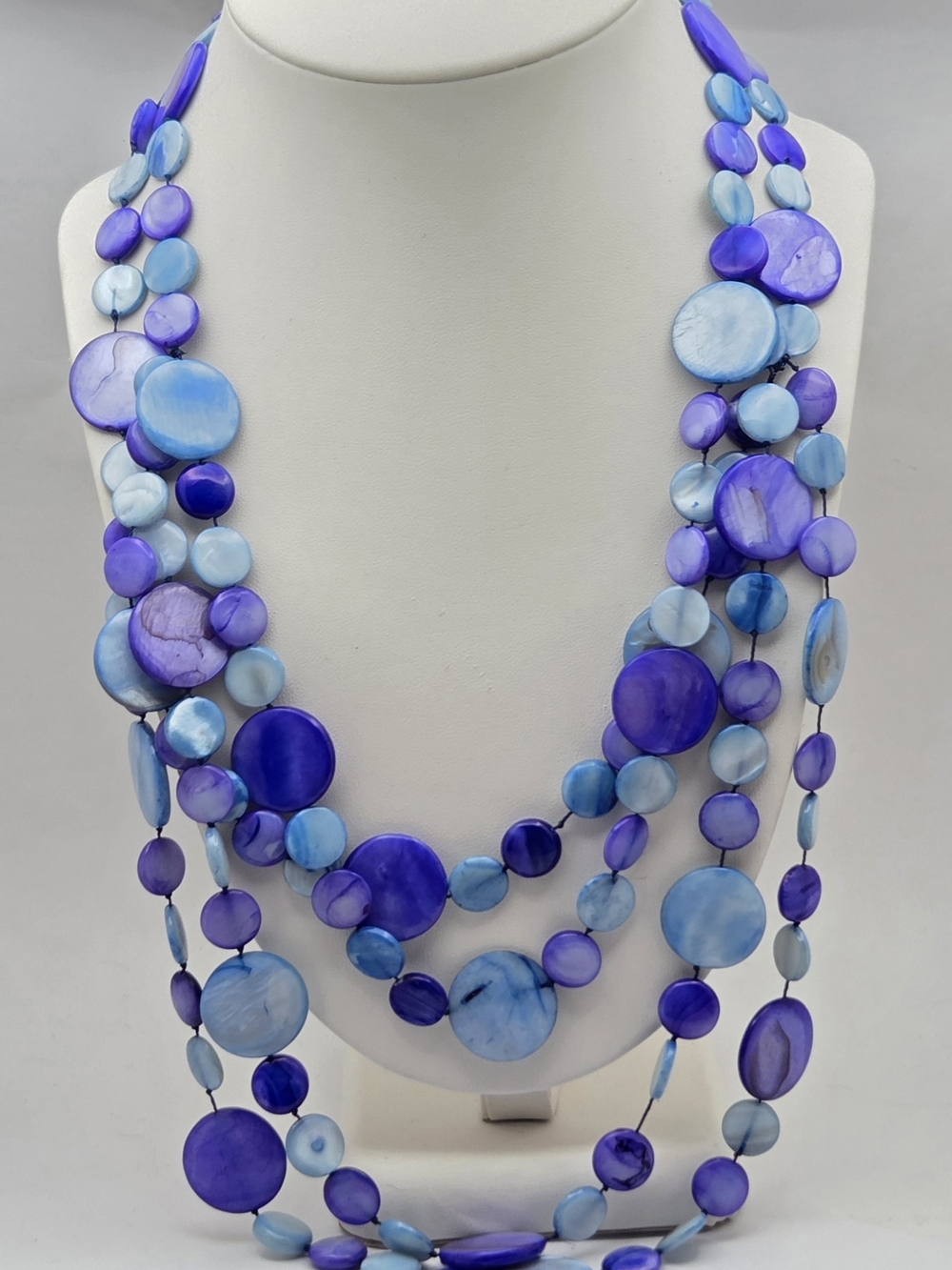 Vintage Blue Purple Mother of Pearl Disc Layered Necklace